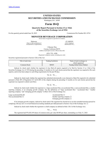 Thumbnail Monster Beverage Quarterly Report 2025-q2