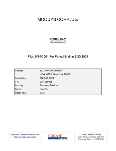 Thumbnail Moody's Quarterly Report 2001-q2