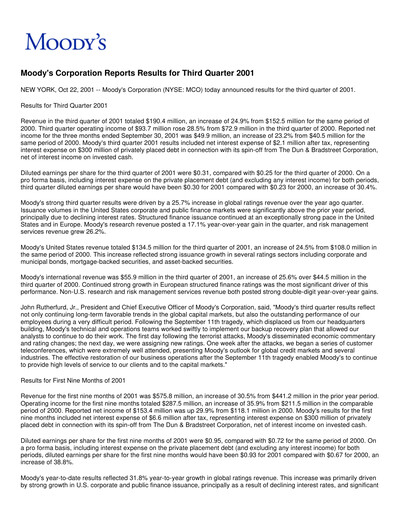 Thumbnail Moody's Quarterly Report 2001-q3