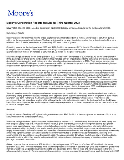 Thumbnail Moody's Quarterly Report 2003-q3