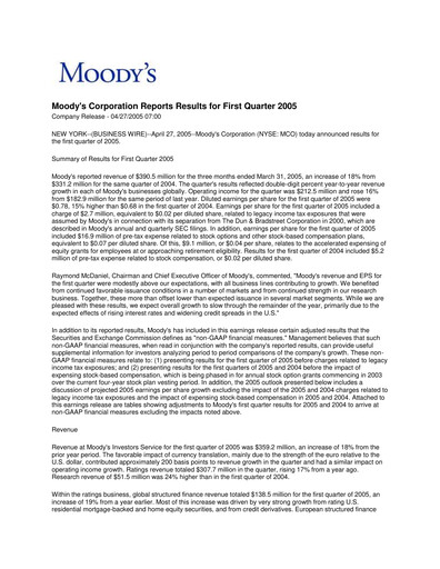 Thumbnail Moody's Quarterly Report 2005-q1