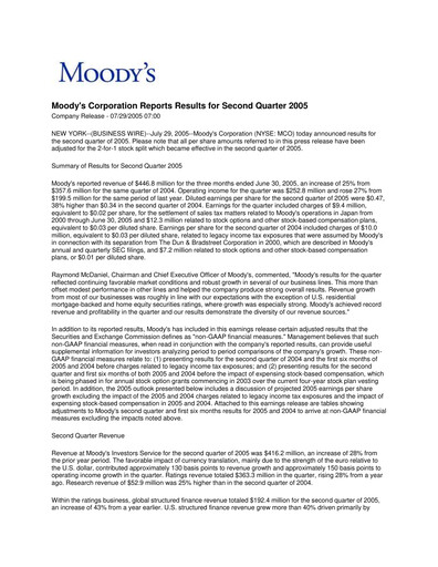 Thumbnail Moody's Quarterly Report 2005-q2