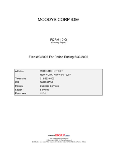 Thumbnail Moody's Quarterly Report 2006-q2