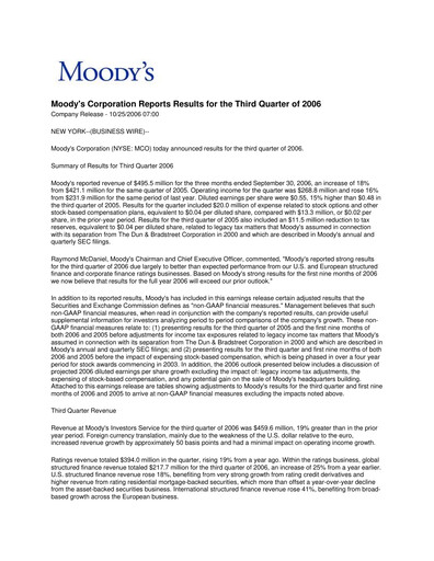 Thumbnail Moody's Quarterly Report 2006-q3