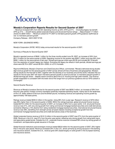 Thumbnail Moody's Quarterly Report 2007-q2