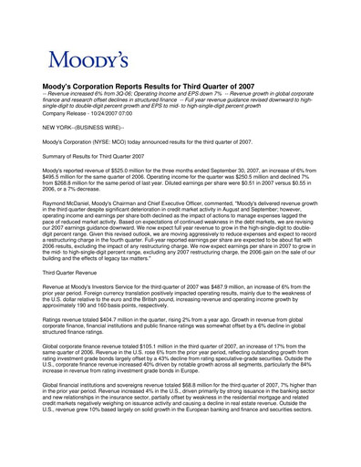 Thumbnail Moody's Quarterly Report 2007-q3