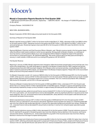 Thumbnail Moody's Quarterly Report 2008-q1