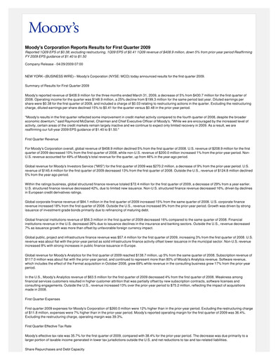 Thumbnail Moody's Quarterly Report 2009-q1