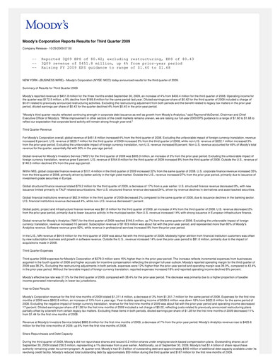 Thumbnail Moody's Quarterly Report 2009-q3