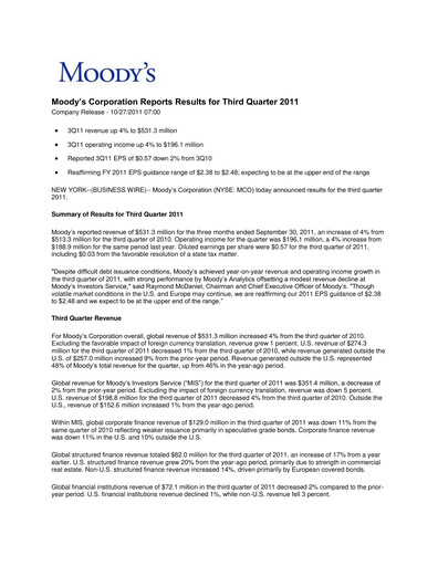 Thumbnail Moody's Quarterly Report 2011-q3
