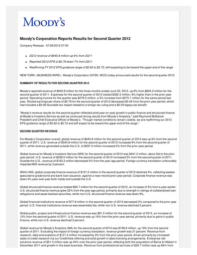 Thumbnail Moody's Quarterly Report 2012-q2