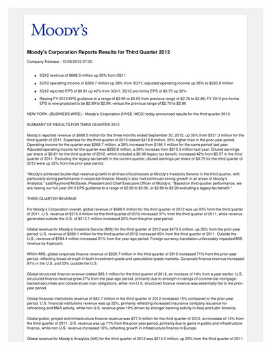 Thumbnail Moody's Quarterly Report 2012-q3