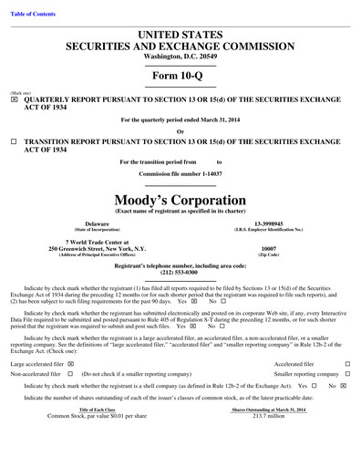 Thumbnail Moody's Quarterly Report 2014-q1