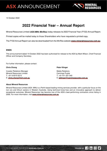 Thumbnail Mineral Resources Annual Report 2022