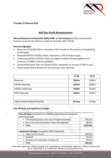 Thumbnail Mineral Resources Half-year Report 2018-h1