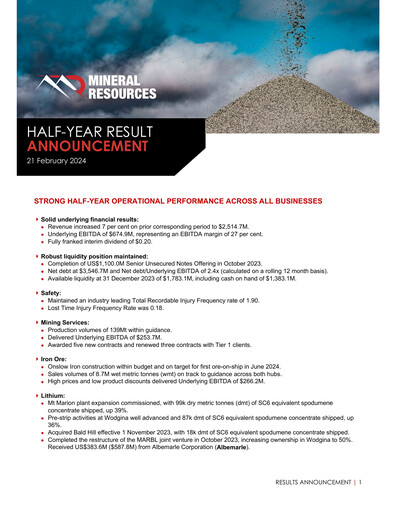 Thumbnail Mineral Resources Half-year Report 2024-h1