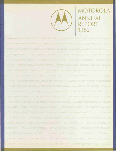 Miniature Motorola Solutions
 Rapport annuel 1962