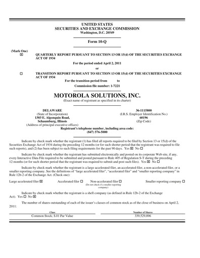 Thumbnail Motorola Solutions
 Quarterly Report 2011-q1