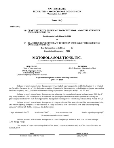 Thumbnail Motorola Solutions
 Quarterly Report 2014-q2