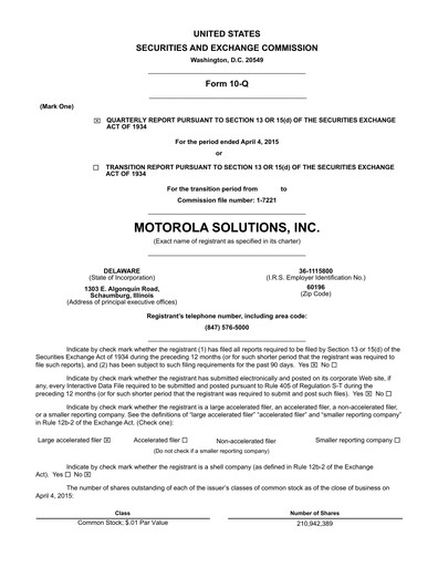 Thumbnail Motorola Solutions
 Quarterly Report 2015-q1