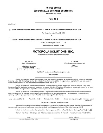 Thumbnail Motorola Solutions
 Quarterly Report 2018-q2