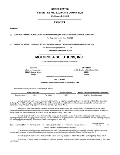 Thumbnail Motorola Solutions
 Quarterly Report 2020-q2