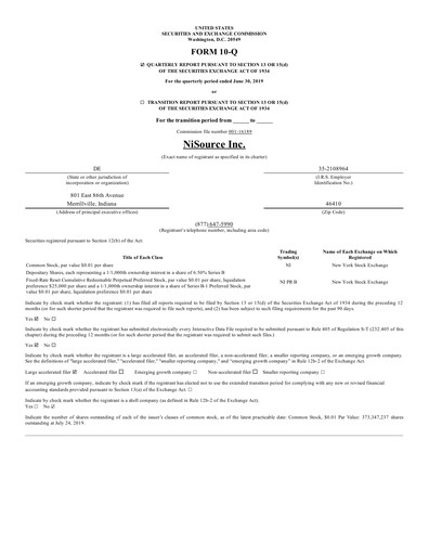Thumbnail NiSource
 Quarterly Report 2019-q2