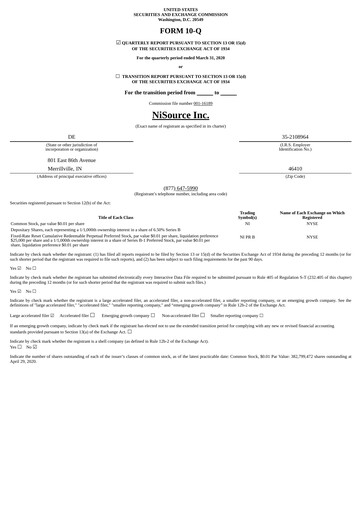 Thumbnail NiSource
 Quarterly Report 2020-q1