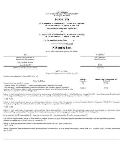 Thumbnail NiSource
 Quarterly Report 2020-q2