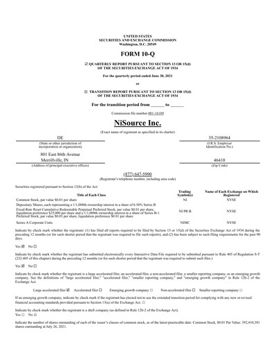 Thumbnail NiSource
 Quarterly Report 2021-q2