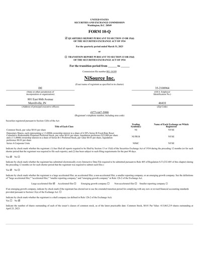 Thumbnail NiSource
 Quarterly Report 2023-q1
