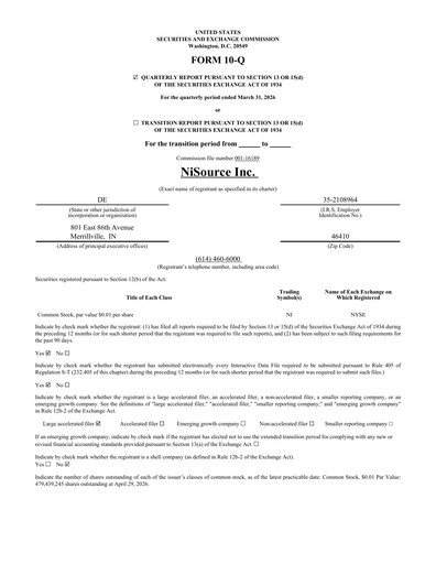 Thumbnail NiSource
 Quarterly Report 2026-q1