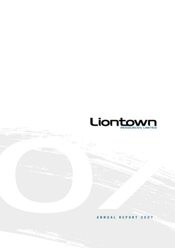 Thumbnail Liontown Resources
 Annual Report 2007