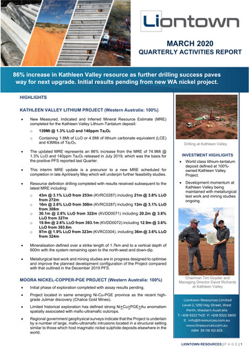 Vorschaubild Liontown Resources
 Quartalsbericht 2020-q3