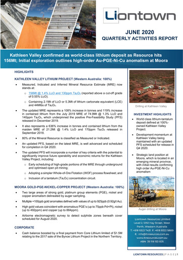 Vorschaubild Liontown Resources
 Quartalsbericht 2020-q4