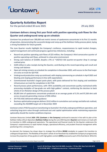 Thumbnail Liontown Resources
 Quarterly Report 2025-q4