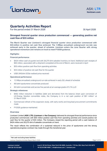 Thumbnail Liontown Resources
 Quarterly Report 2026-q1
