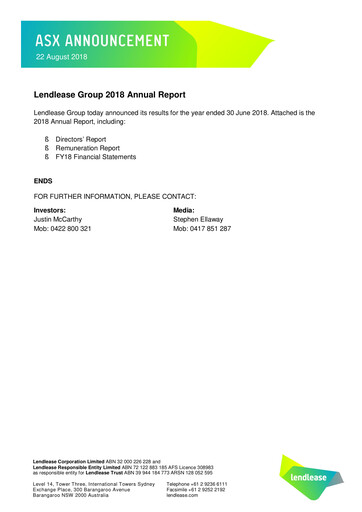 Thumbnail Lendlease Annual Report 2018