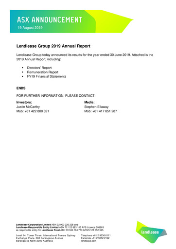 Thumbnail Lendlease Annual Report 2019