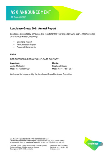 Thumbnail Lendlease Annual Report 2021