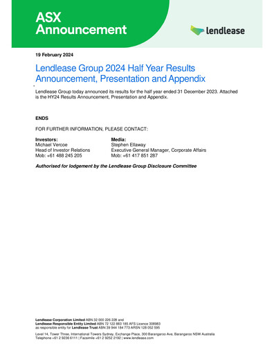 Thumbnail Lendlease Half-year Report 2024-h1