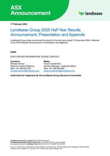 Thumbnail Lendlease Half-year Report 2025-h1