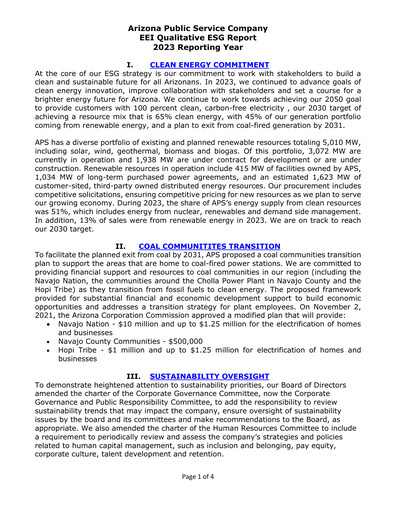 Thumbnail Pinnacle West Capital
 ESG Report 2023