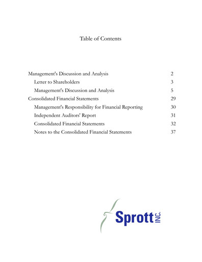 Thumbnail Sprott Inc Annual Report 2011