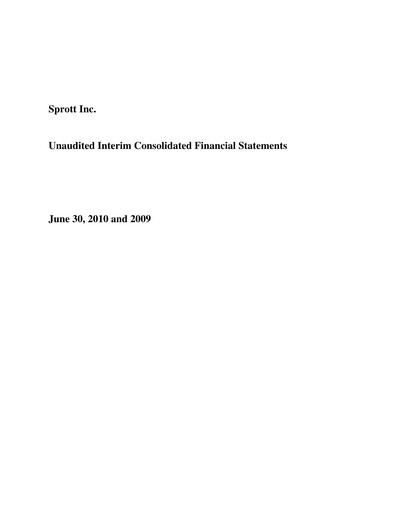 Vorschaubild Sprott Inc Quartalsbericht 2010-q2