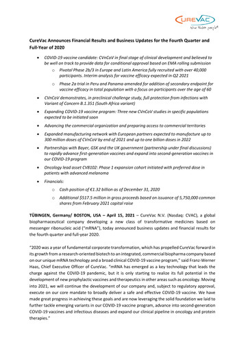 Thumbnail Curevac Financial Report 2020