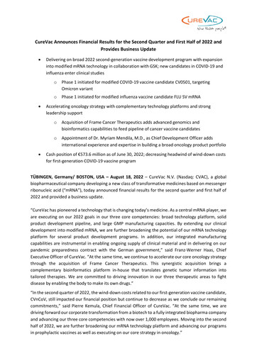 Thumbnail Curevac Half-year Report 2022-h1