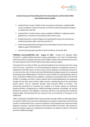 Thumbnail Curevac Half-year Report 2023-h1