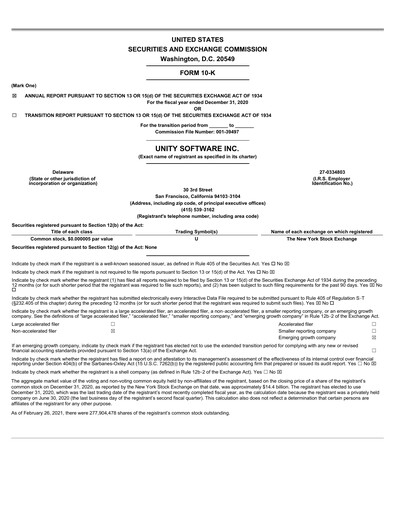 Thumbnail Unity Software Annual Report 2020