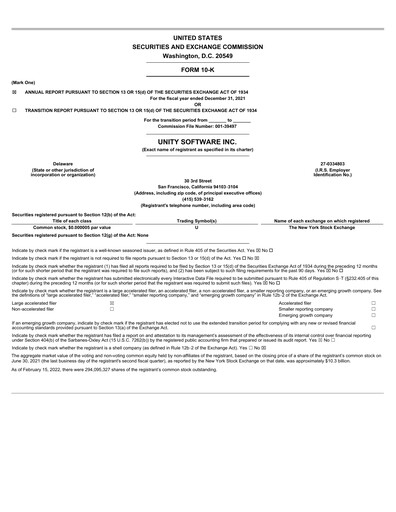 Thumbnail Unity Software Annual Report 2021